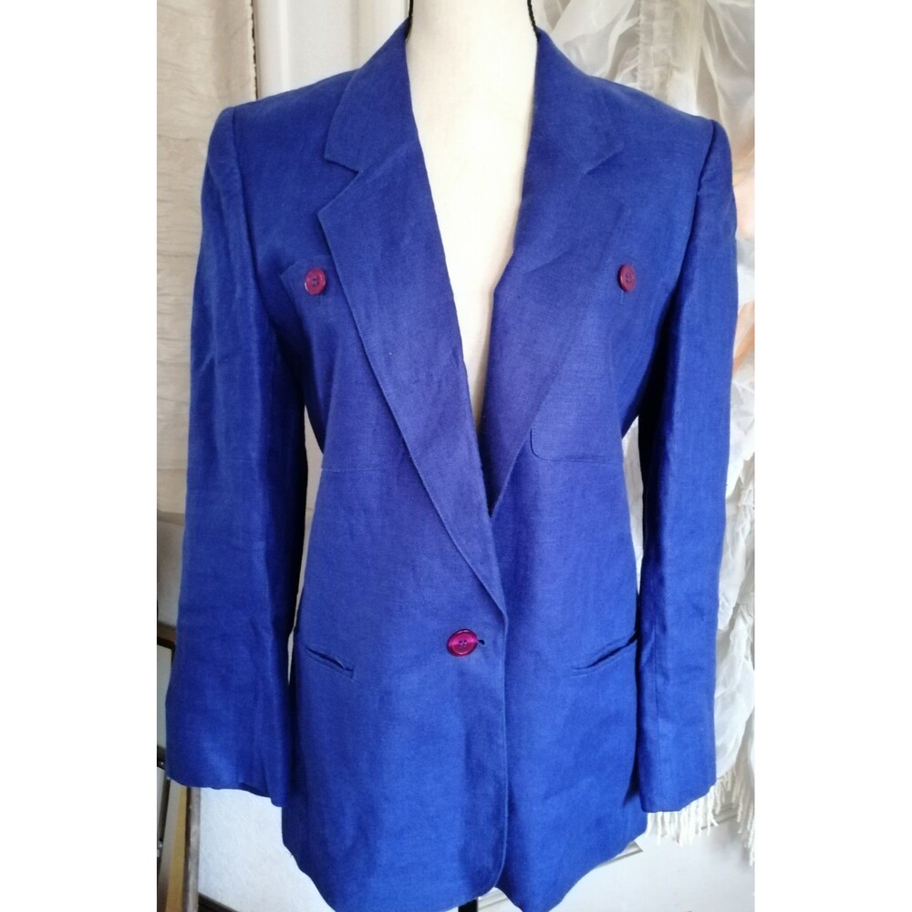 VTG Jones New York Linen Blazer Jacket Lined Sz 6 USA Made Pocket Cobalt Blue